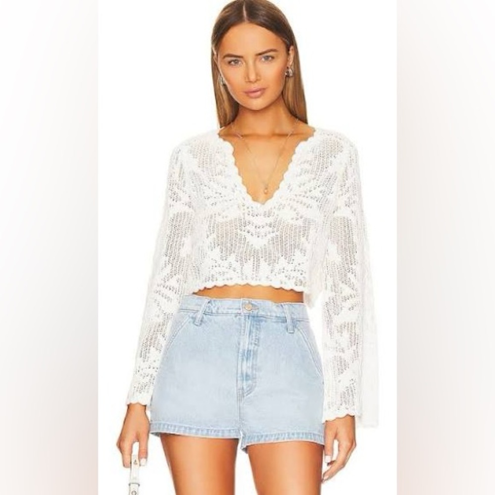 House of Harlow 1960 x Revolve pointelle cropped sweater